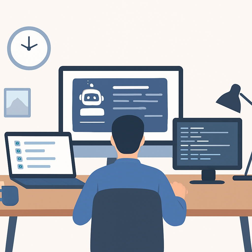 Espacio de trabajo moderno de desarrollador con herramientas de IA