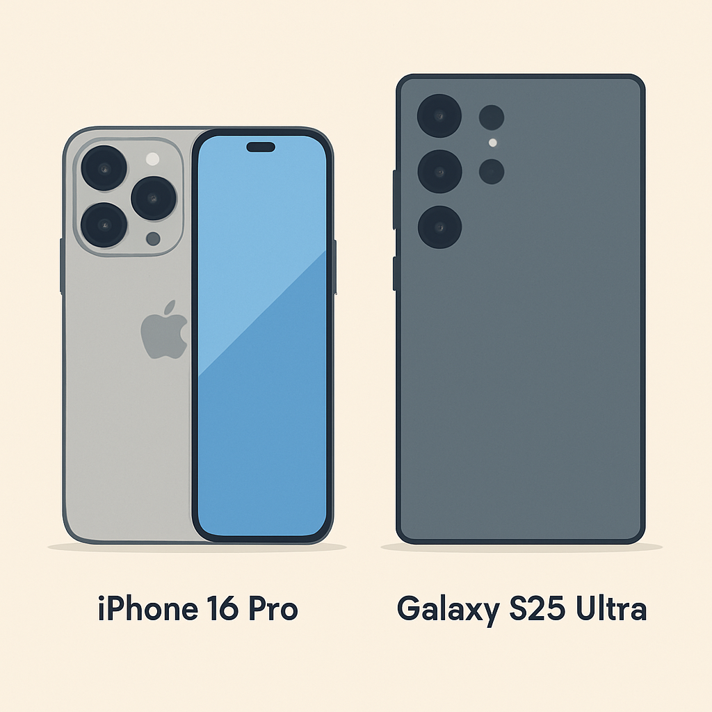 Comparación visual del tamaño entre iPhone 16 Pro y Galaxy S25 Ultra