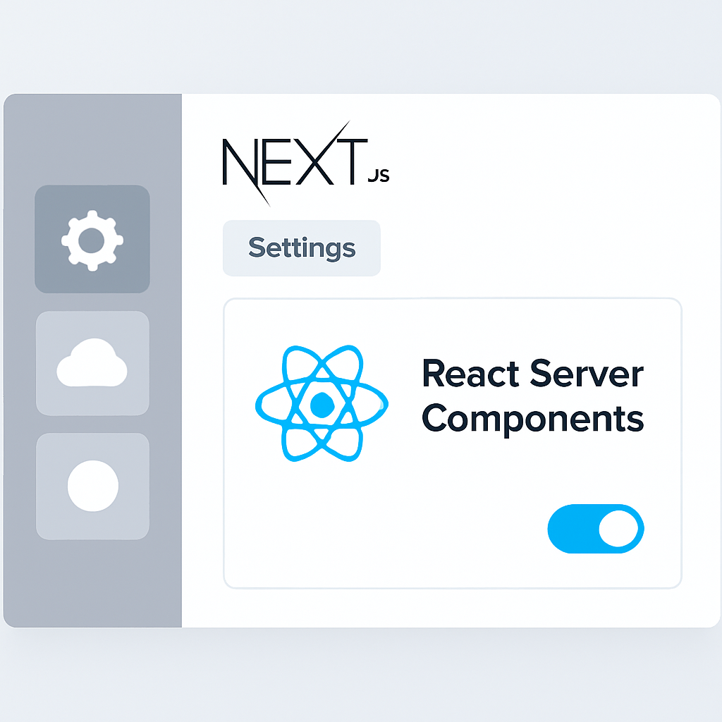 Interfaz de configuración de Next.js 15 mostrando setup de React Server Components