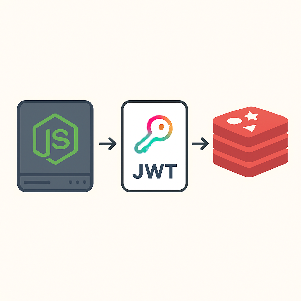 Diagrama de arquitectura del sistema de autenticación de tres capas con Node.js y Redis