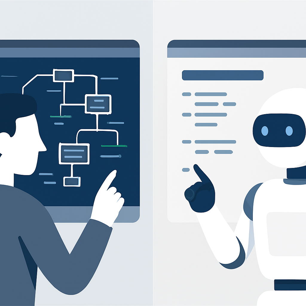 Comparación visual de Claude AI analizando arquitectura de código compleja