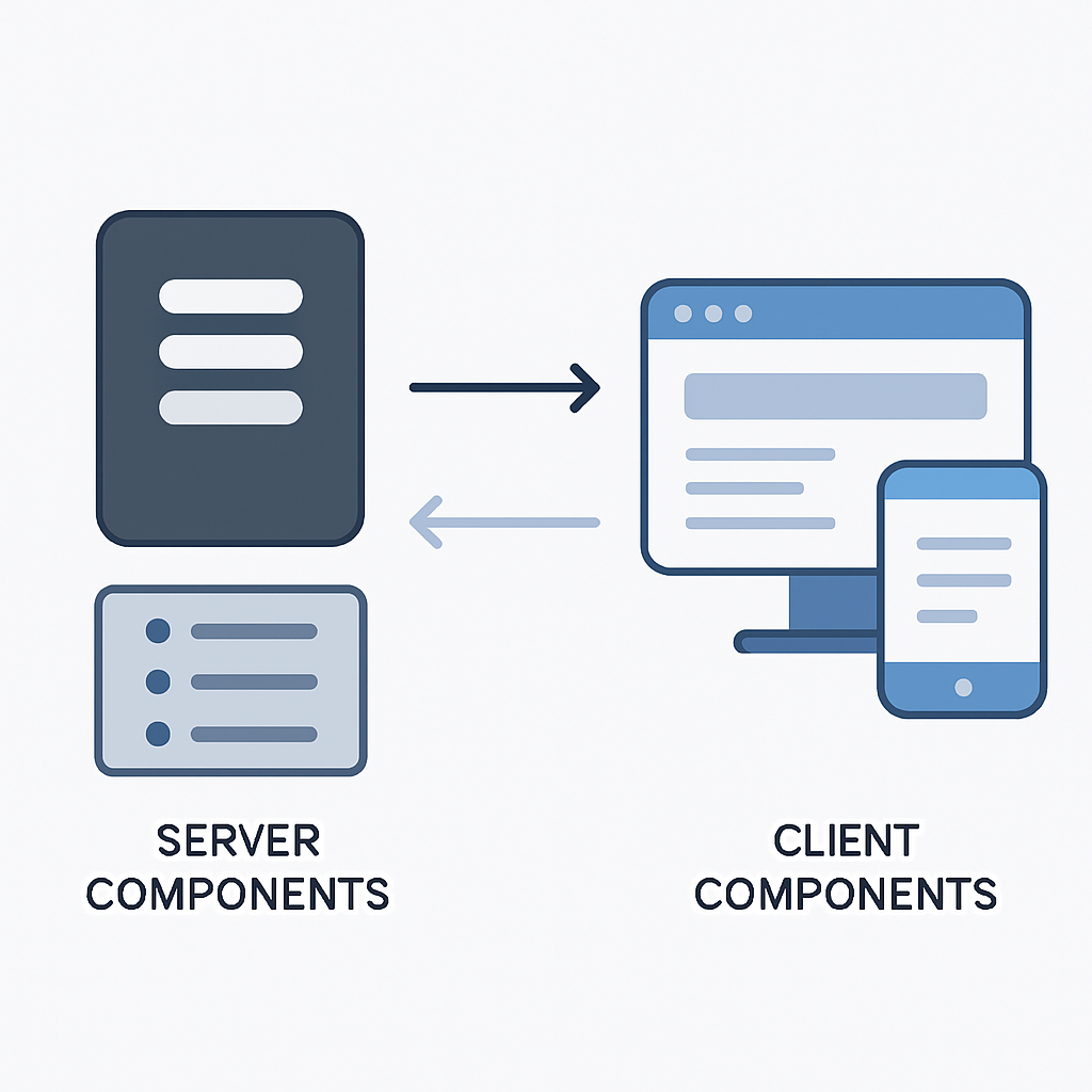 Diagrama de arquitectura híbrida mostrando interacción entre Server y Client Components
