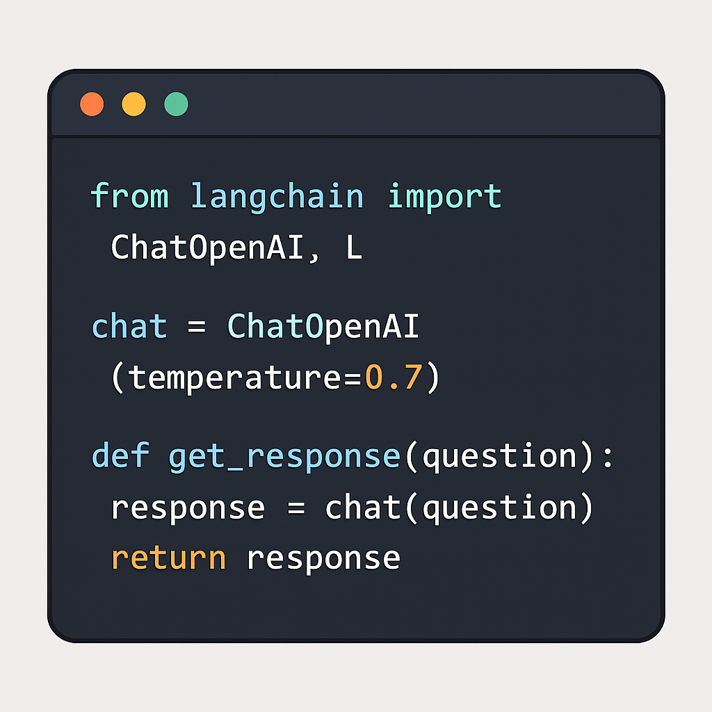 Editor de código mostrando implementación de chatbot con LangChain
