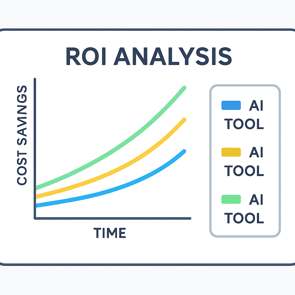 Gráfico de análisis ROI mostrando ahorros de costos con implementación de herramientas IA