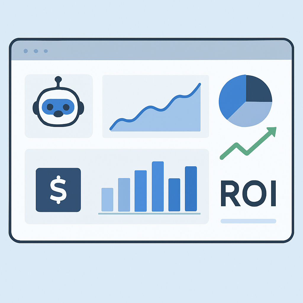 Dashboard empresarial mostrando analíticas de uso del chatbot y métricas de ROI