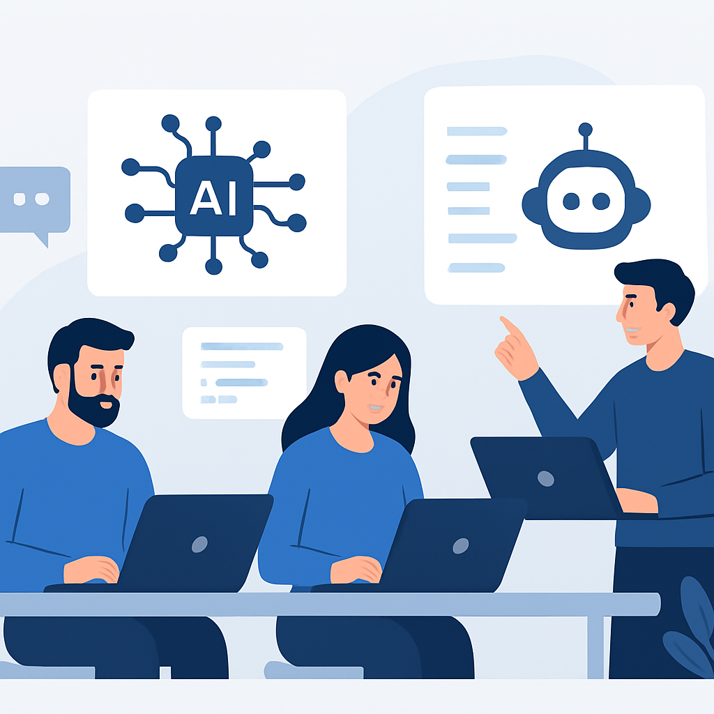 Espacio de trabajo colaborativo de equipo con desarrolladores usando diferentes herramientas IA