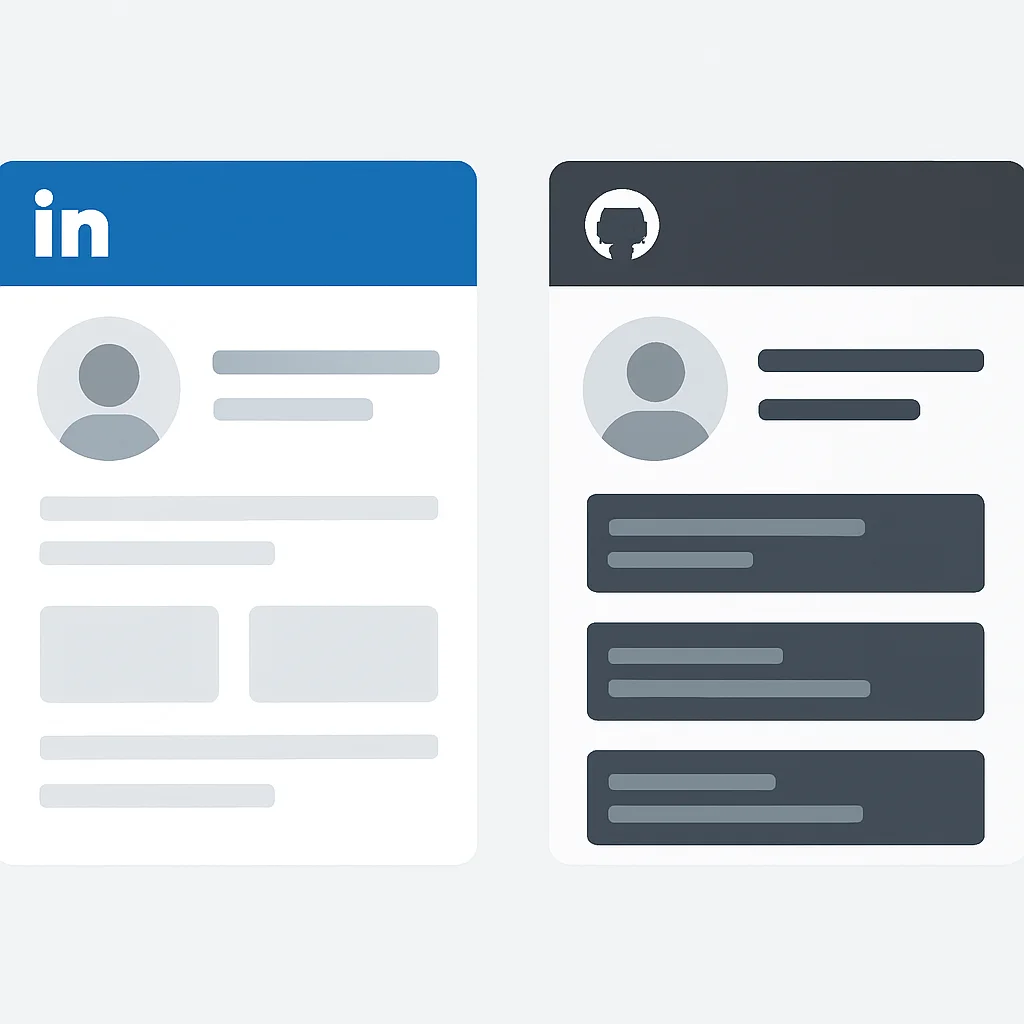 Maqueta de un perfil de LinkedIn optimizado y un perfil de GitHub bien estructurado