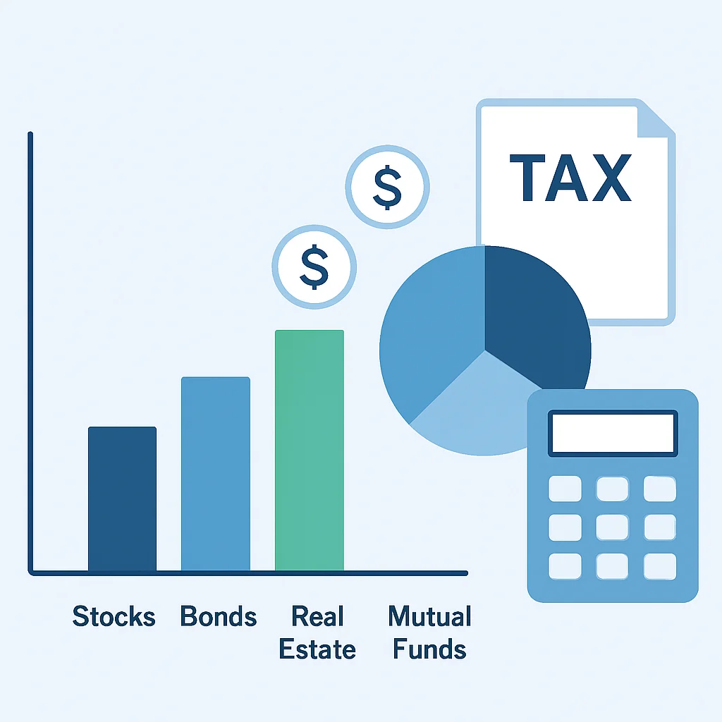 Gráfico de planificación financiera con tipos de inversión y sus implicaciones fiscales