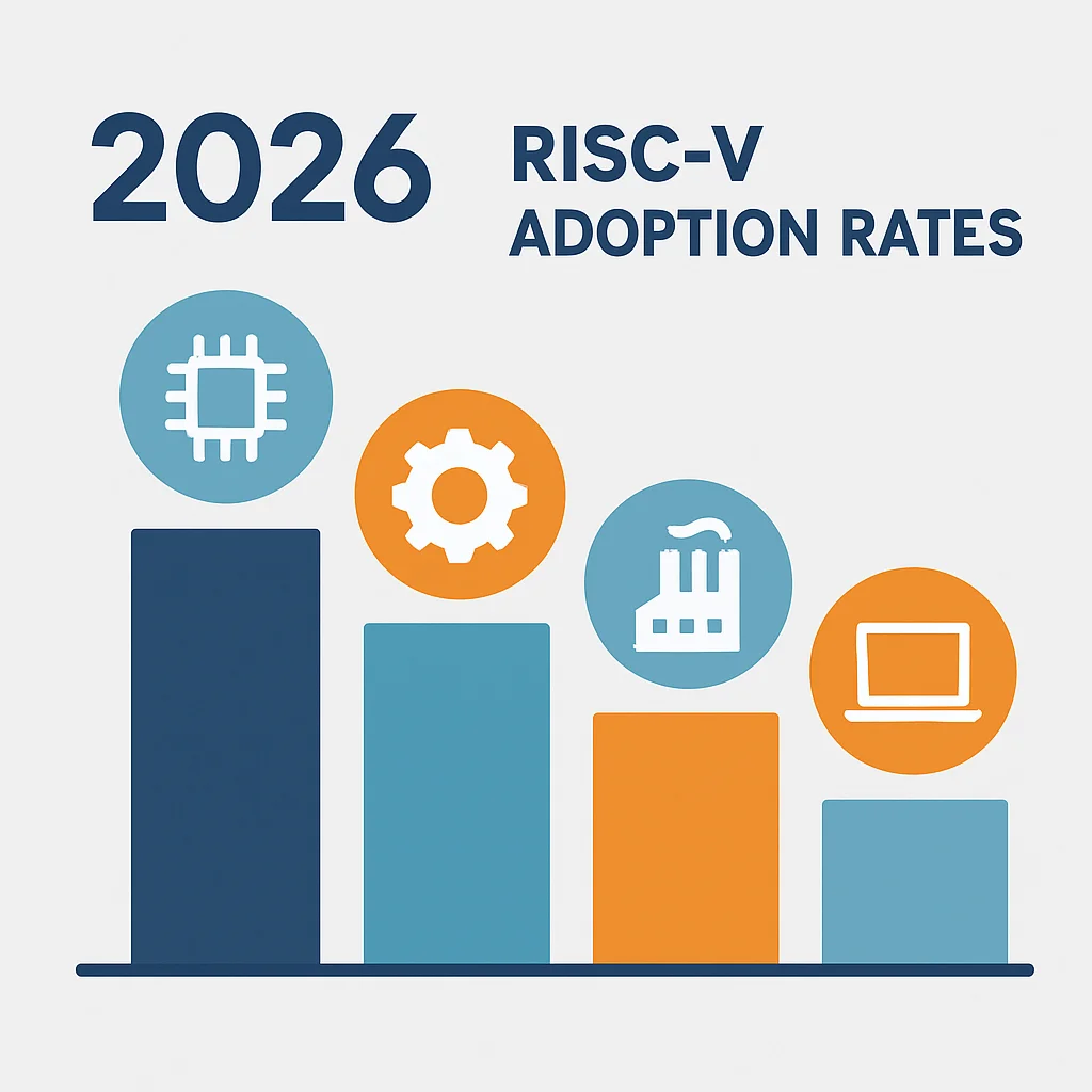 Infografía mostrando tasas de adopción de RISC-V en diferentes industrias en 2026
