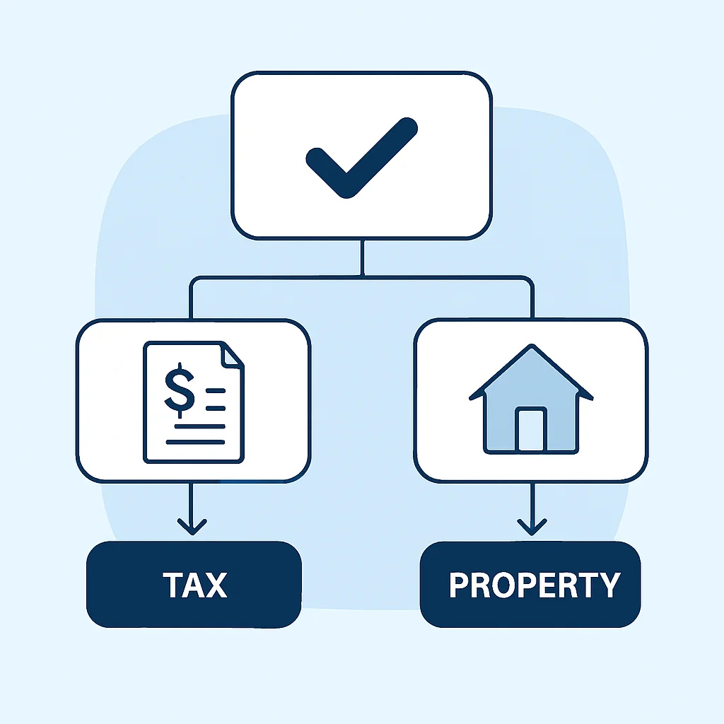 Diagrama de flujo de los pasos legales post-compra: liquidación de impuestos y registro de la propiedad
