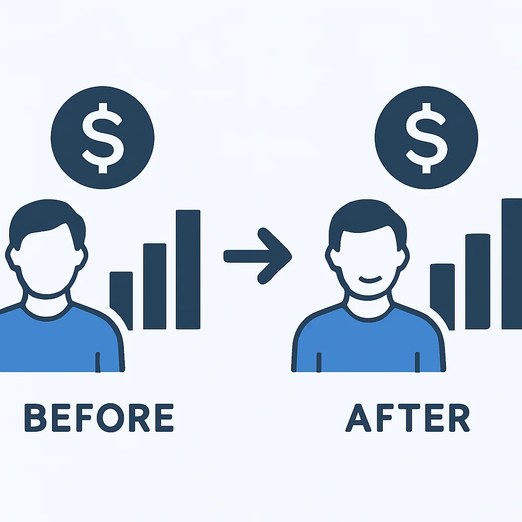 Infografía comparando ingresos antes y después de impuestos con optimización fiscal