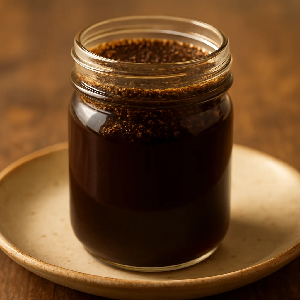 Jarra de café cold brew infusionándose con café molido y agua