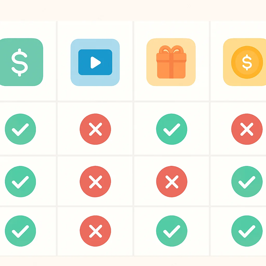 Tabla comparativa de modelos de monetización con pros y contras