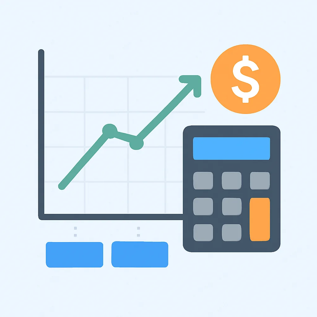 Gráfico financiero mostrando cálculo de ganancias de capital con costes de adquisición y venta