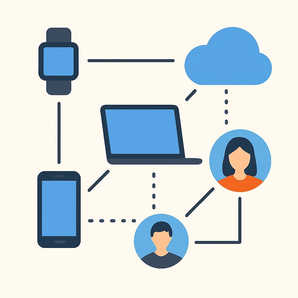Diagrama de red mostrando conexiones entre productos tecnológicos e influencers