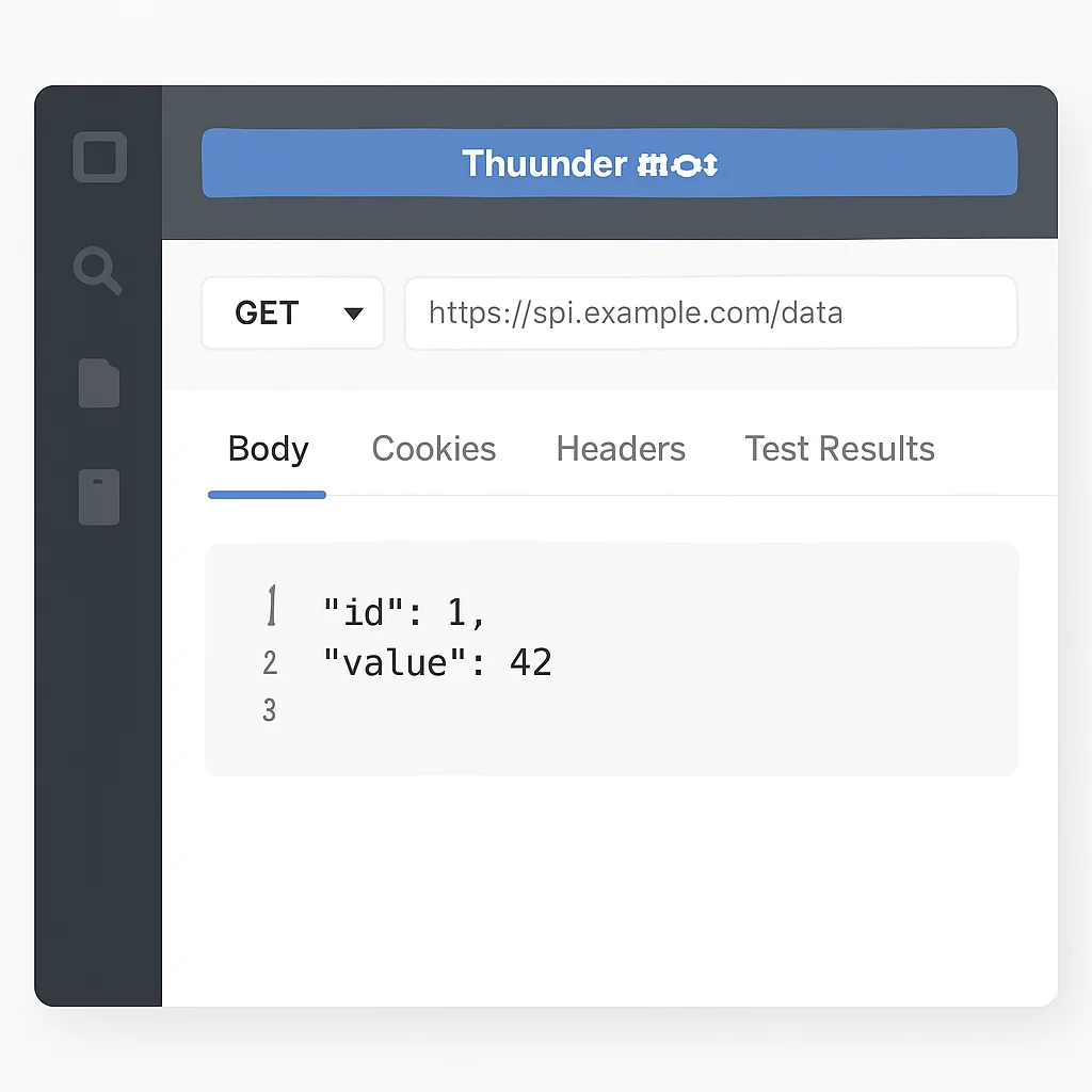 Captura de pantalla de la interfaz de la extensión Thunder Client dentro de VS Code, mostrando una solicitud y respuesta de API