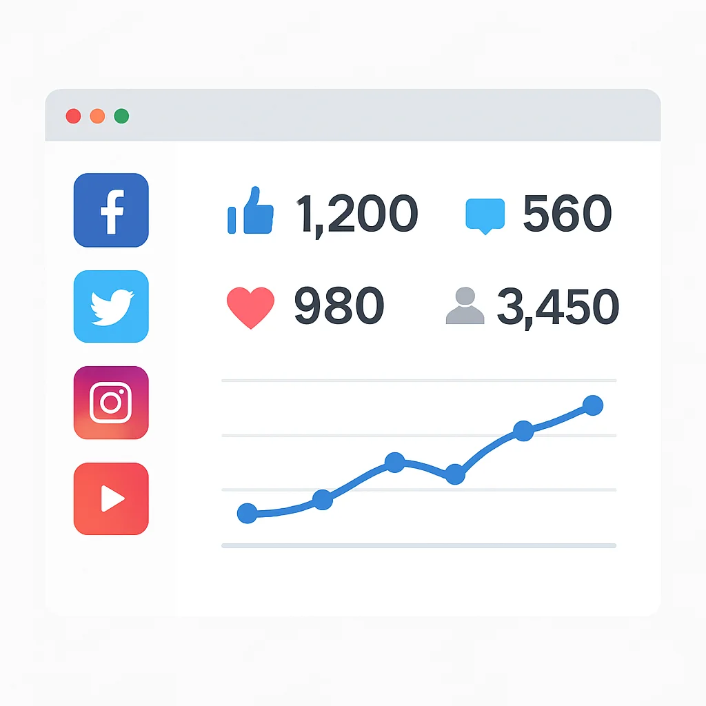 Panel de control de redes sociales con métricas de engagement para diversas plataformas