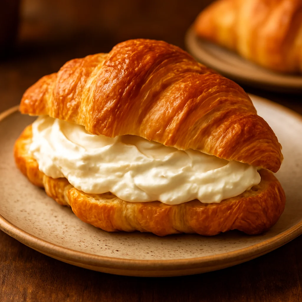 Crujiente croissant dorado relleno de crema de mascarpone