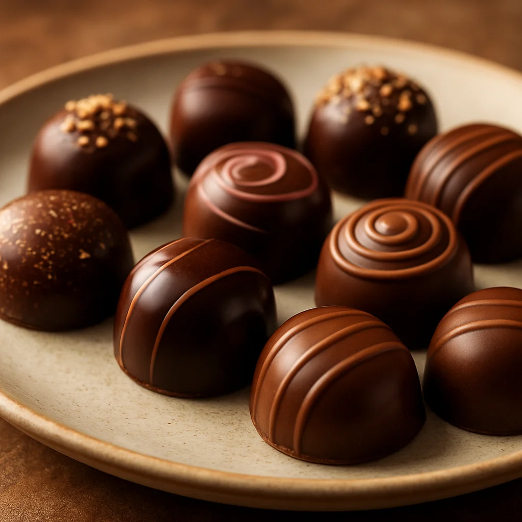 Surtido de bombones de chocolate gourmet con diseños creativos