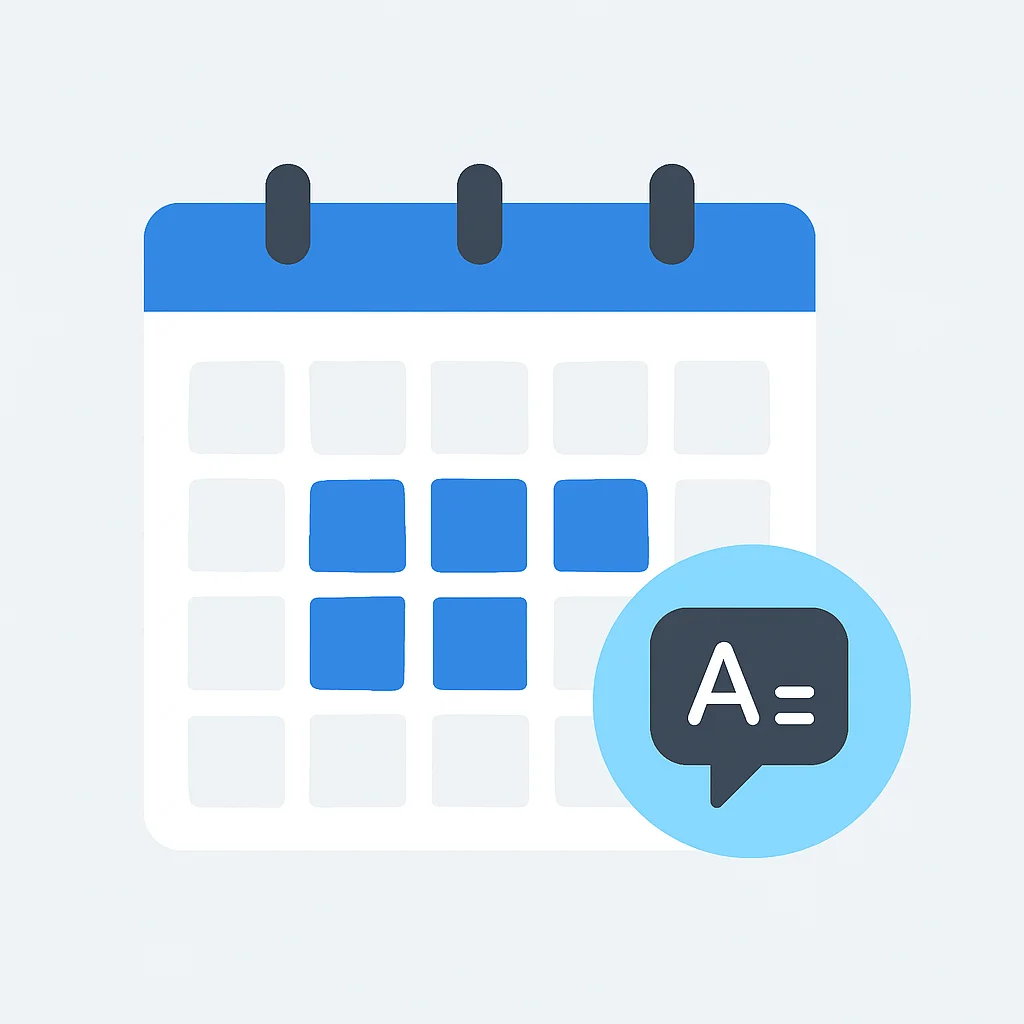 Calendario mostrando bloques pequeños y consistentes para el aprendizaje de idiomas.