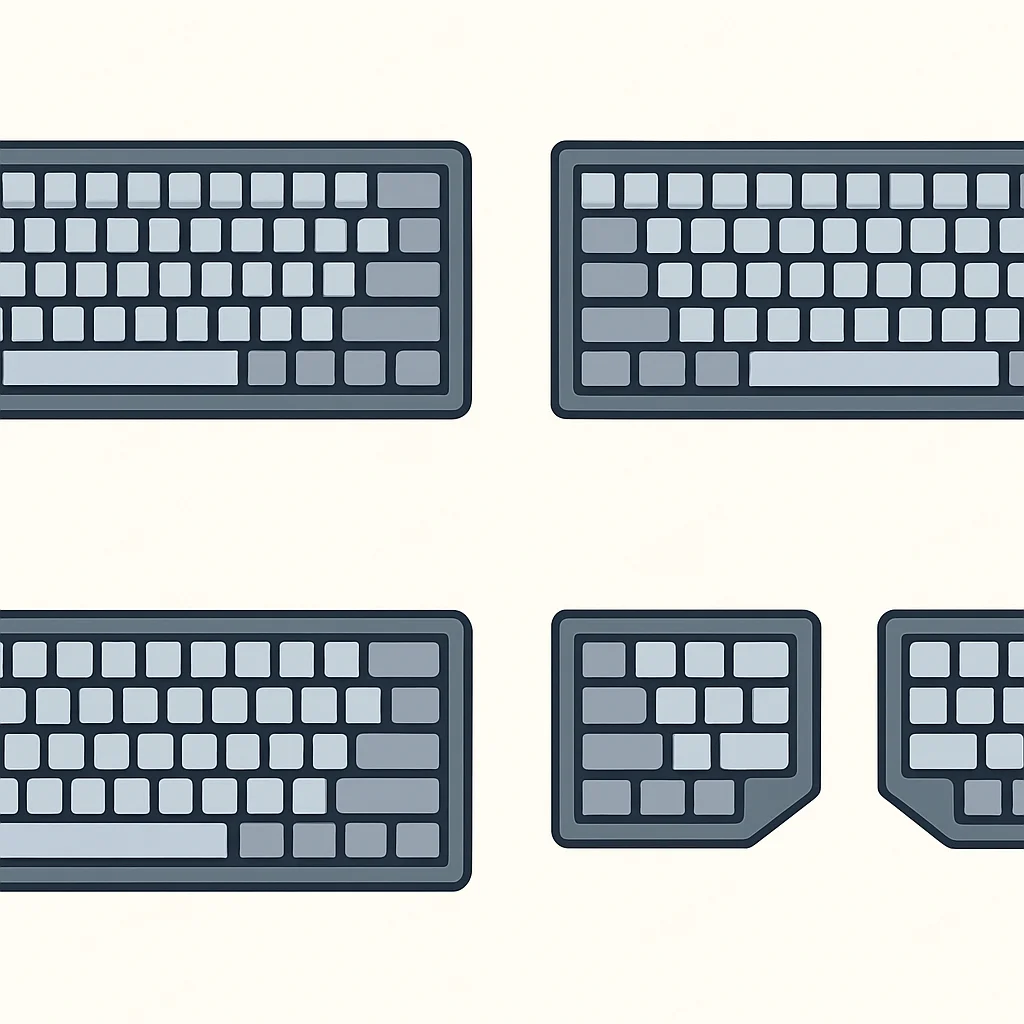 Comparación de formatos de teclados mecánicos (completo, TKL, 60%, dividido)