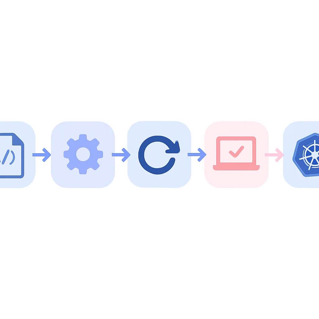 Diagrama de pipeline CI/CD mostrando etapas desde el commit de código hasta el despliegue en EKS