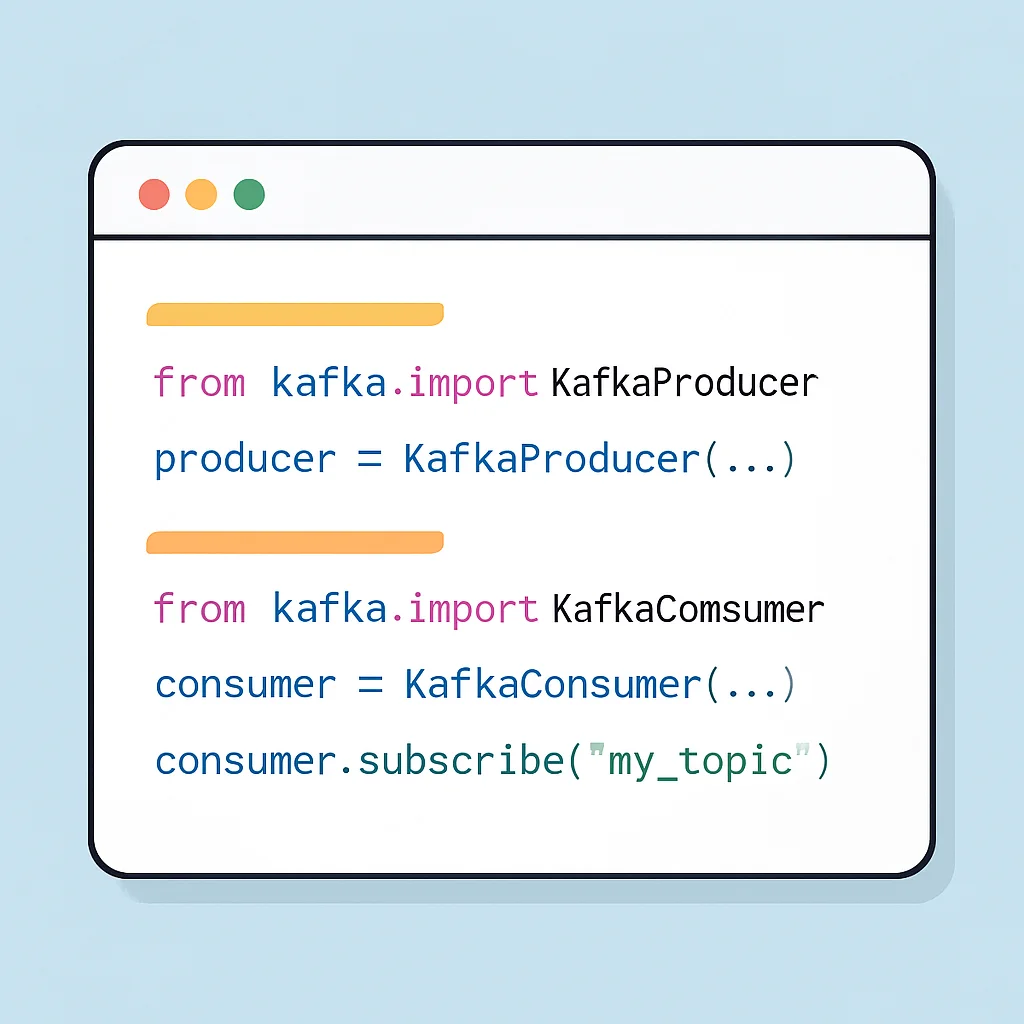 Fragmento de código mostrando productor y consumidor básico de Kafka en Python