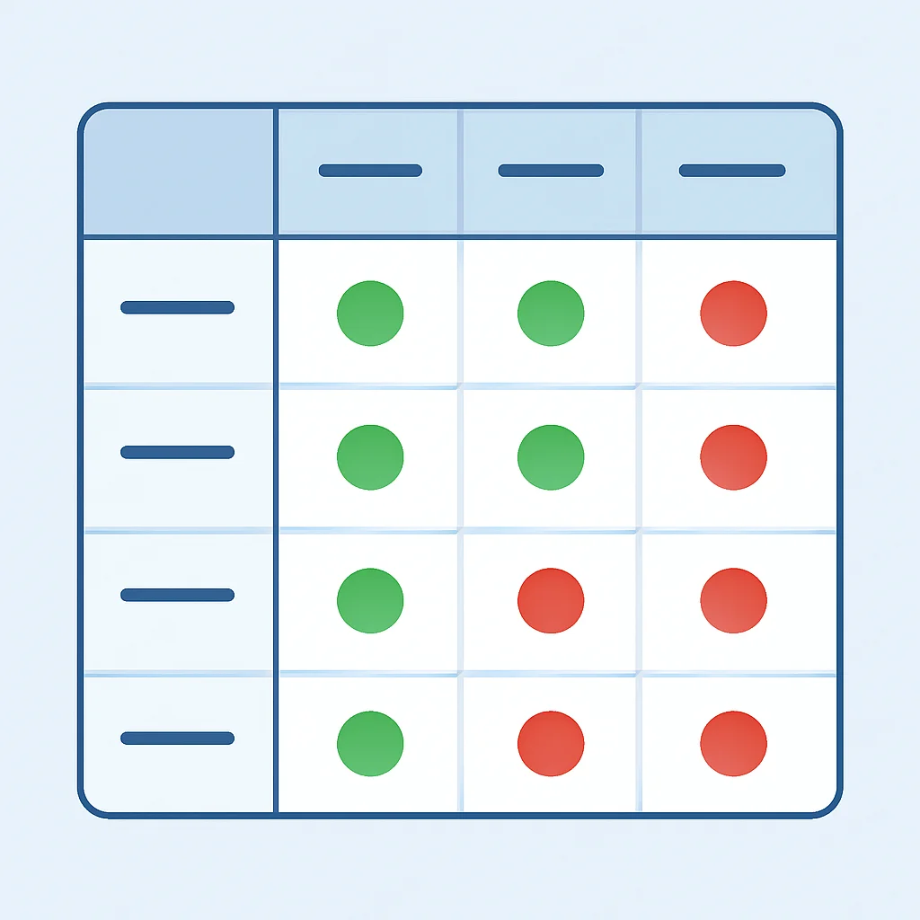 Tabla de matriz comparativa que destaca diferentes patrones de micro-frontends y sus características