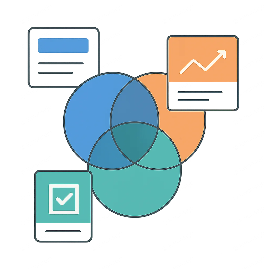 Matriz de comparación o diagrama de Venn mostrando características superpuestas y únicas de las herramientas