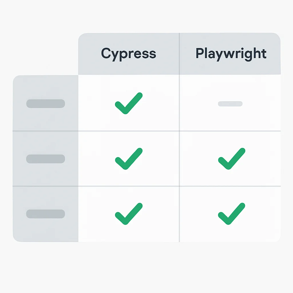 Tabla comparativa de características de Cypress vs Playwright