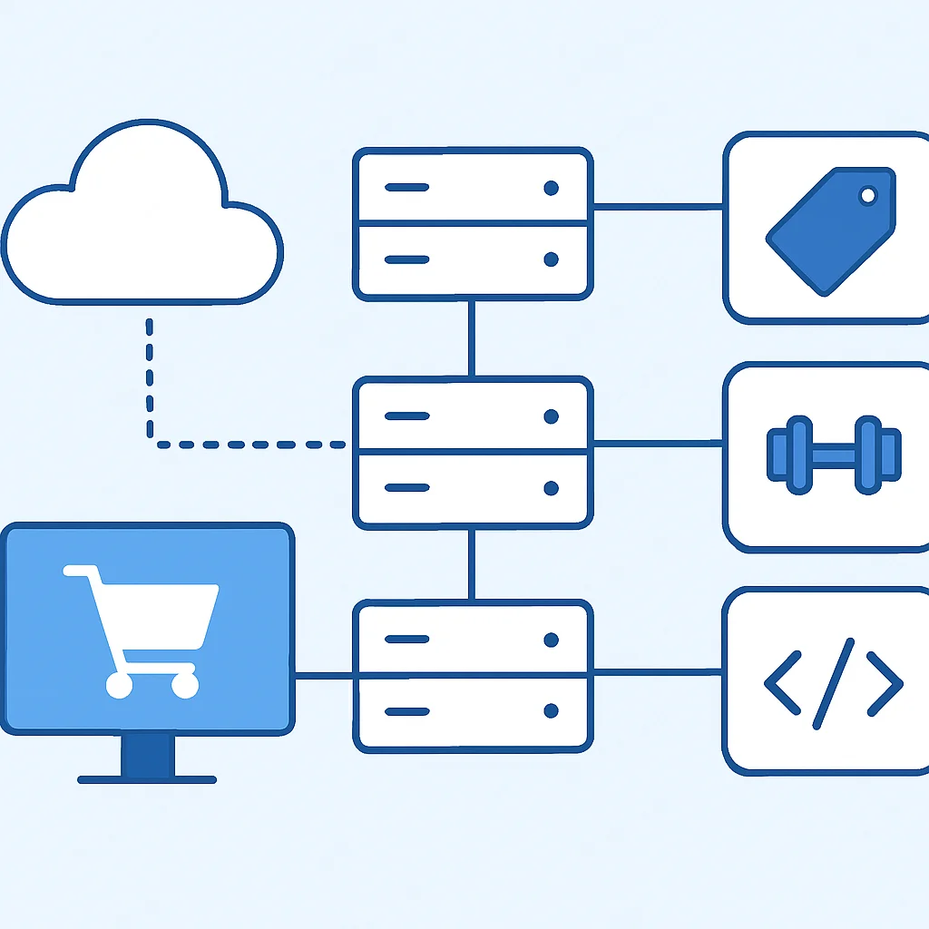Diagrama conceptual de una arquitectura de microservicios serverless para una plataforma de comercio electrónico