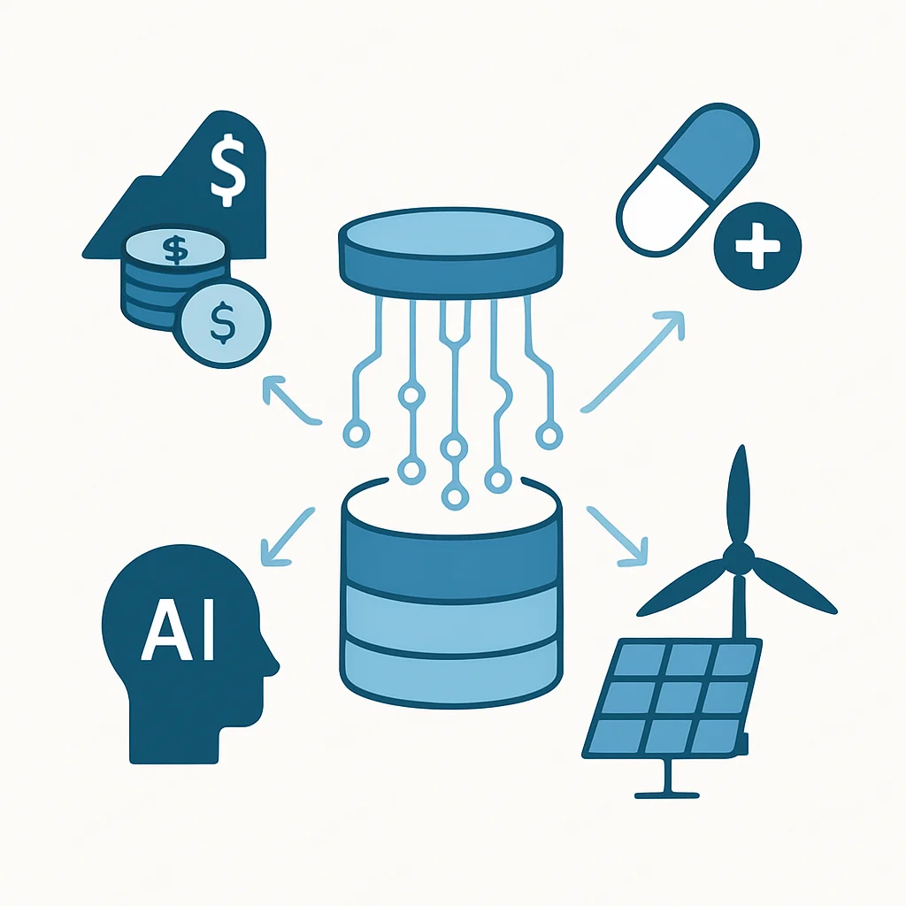 Imagen conceptual de la computación cuántica influyendo en diversas industrias