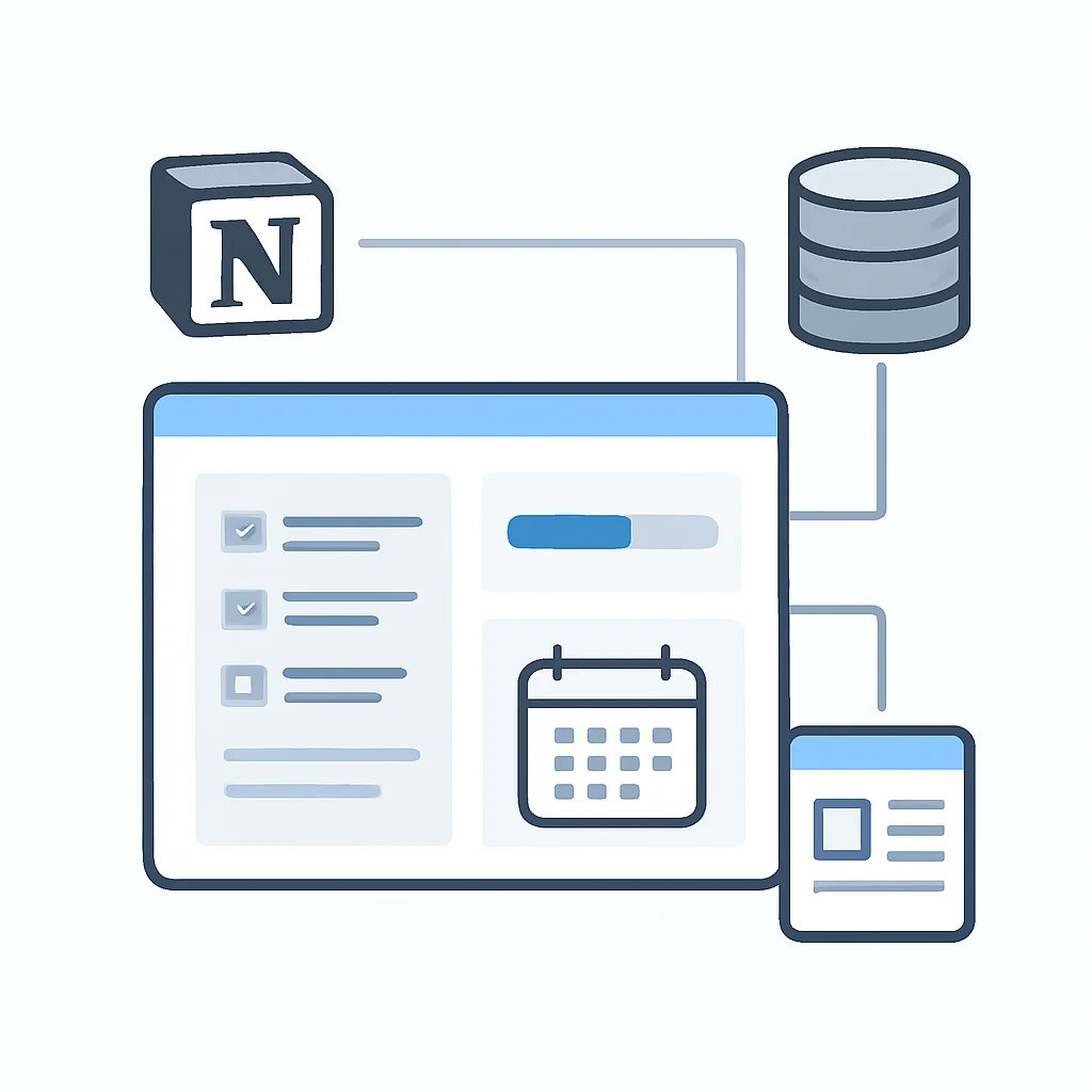 Panel personalizado de Notion para gestión de proyectos mostrando bases de datos y wikis vinculadas