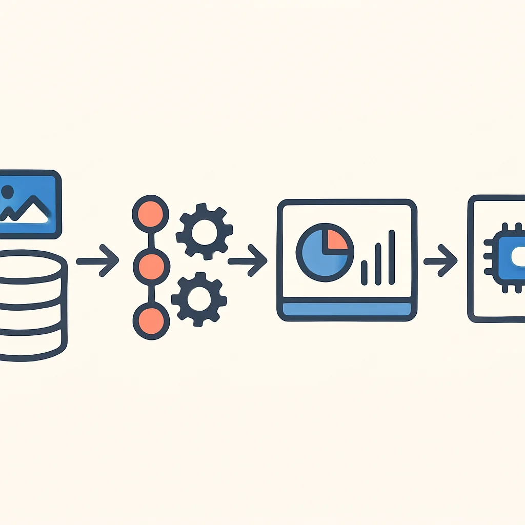 Diagrama de pipeline de preparación de datos, desde datos crudos hasta características procesadas para ML