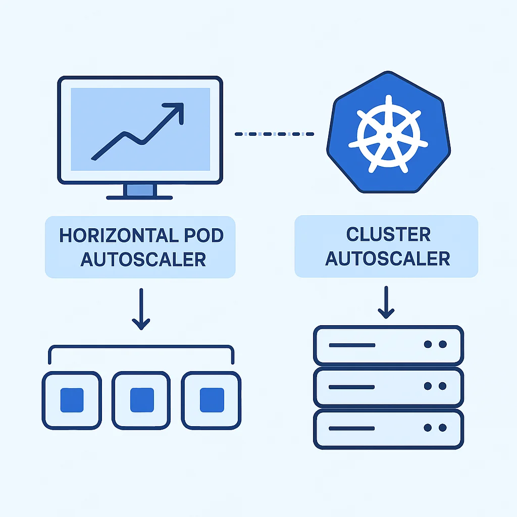 Diagrama que ilustra el funcionamiento conjunto del HPA y Cluster Autoscaler en EKS