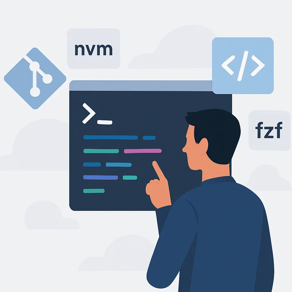 Diagrama de un desarrollador interactuando con una terminal potente y personalizada