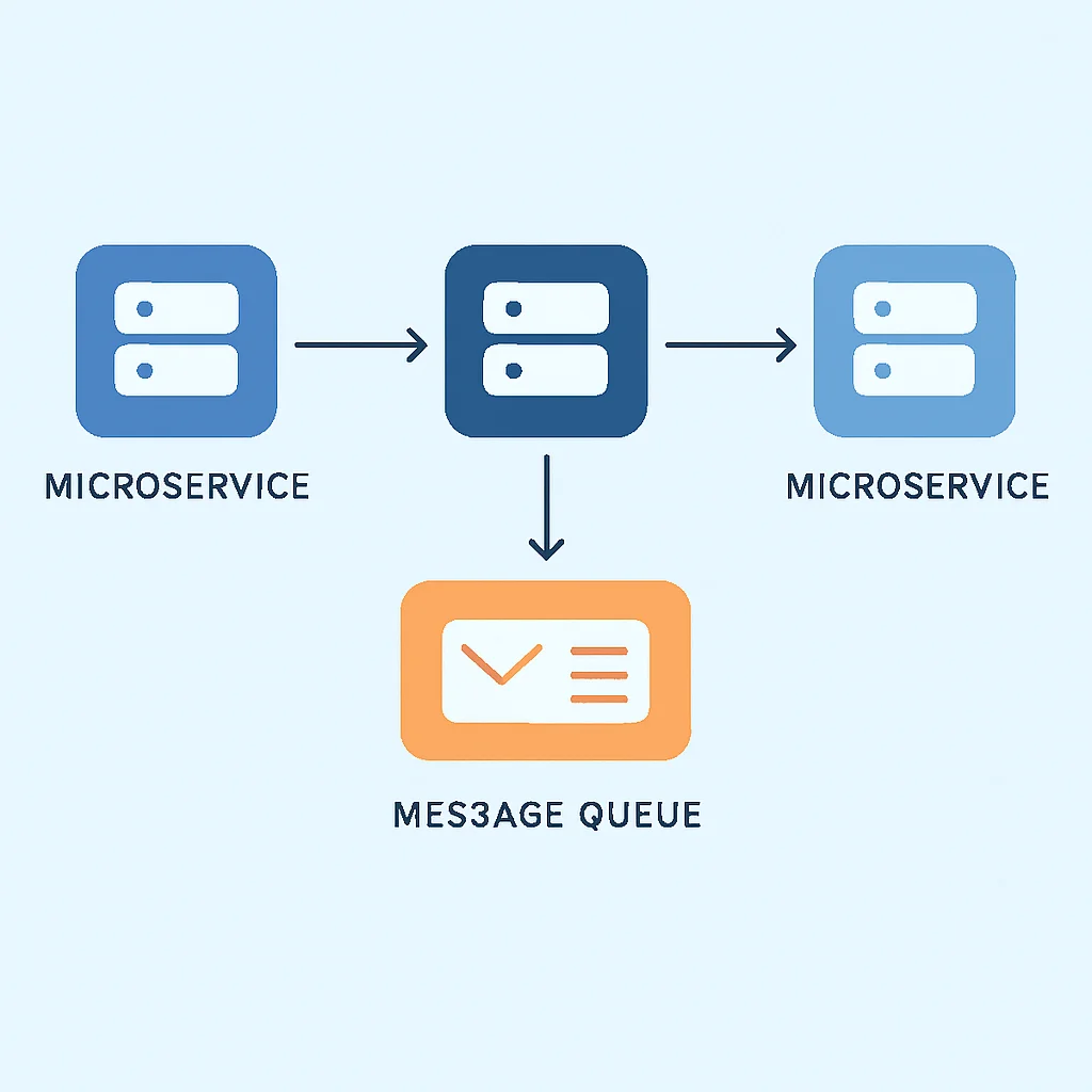 Diagrama de arquitectura de microservicios usando colas de mensajes para la comunicación entre servicios