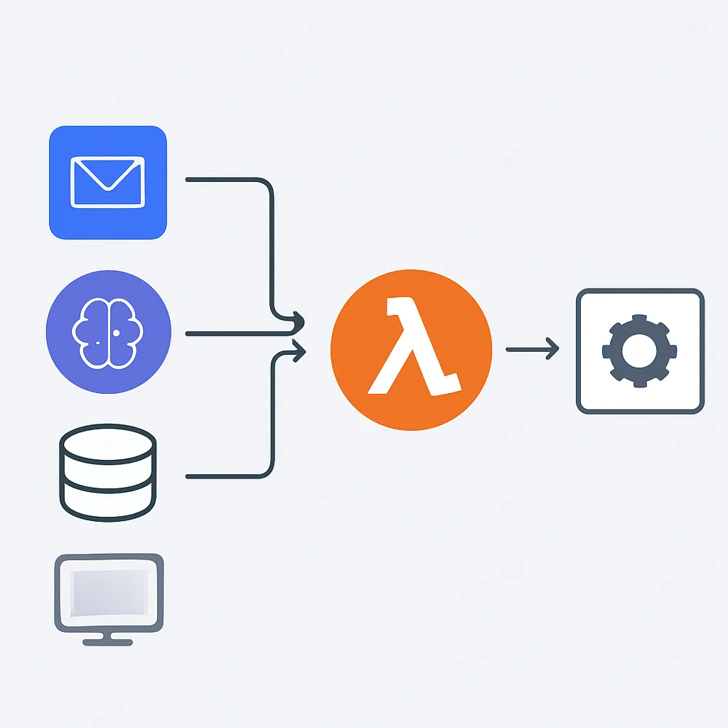 Diagrama de flujo de ejecución de funciones AWS Lambda con diferentes fuentes de eventos