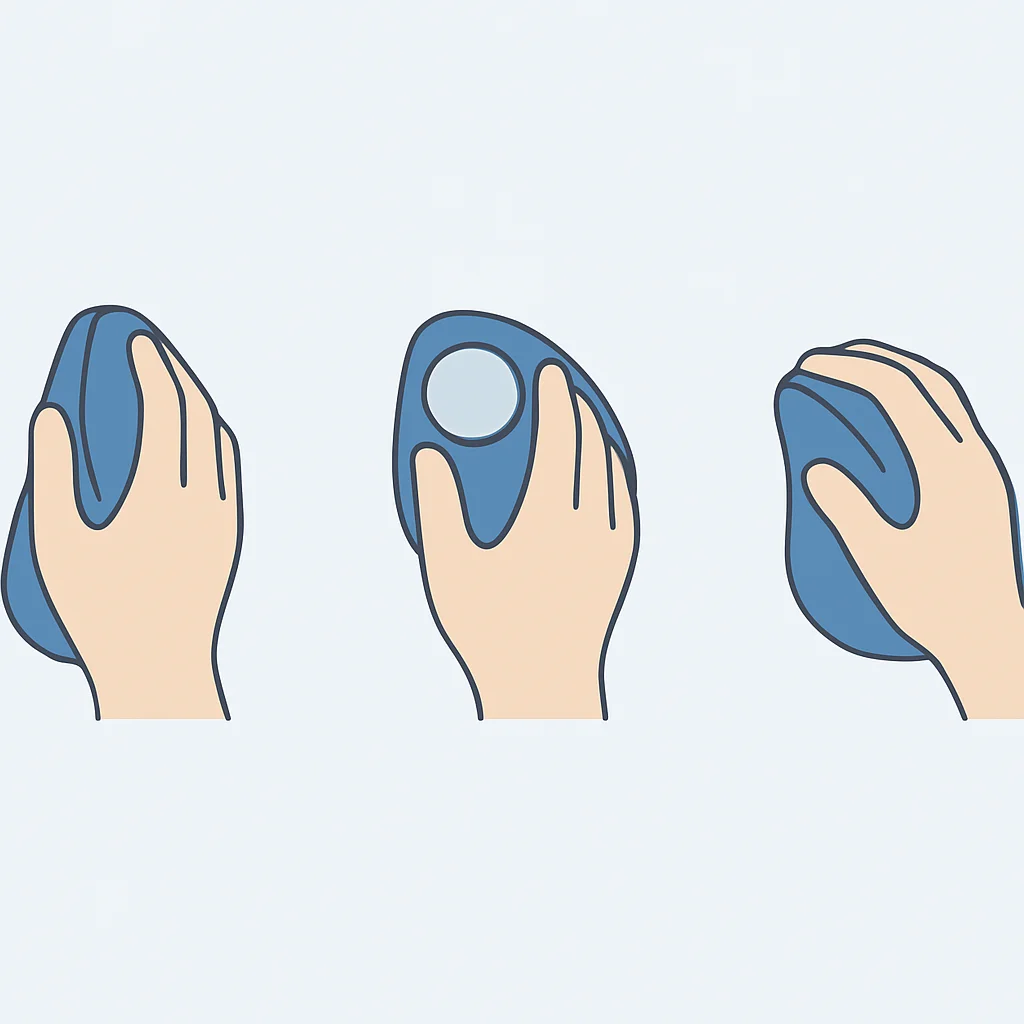 Diagrama de tipos de ratones ergonómicos y posiciones de la mano
