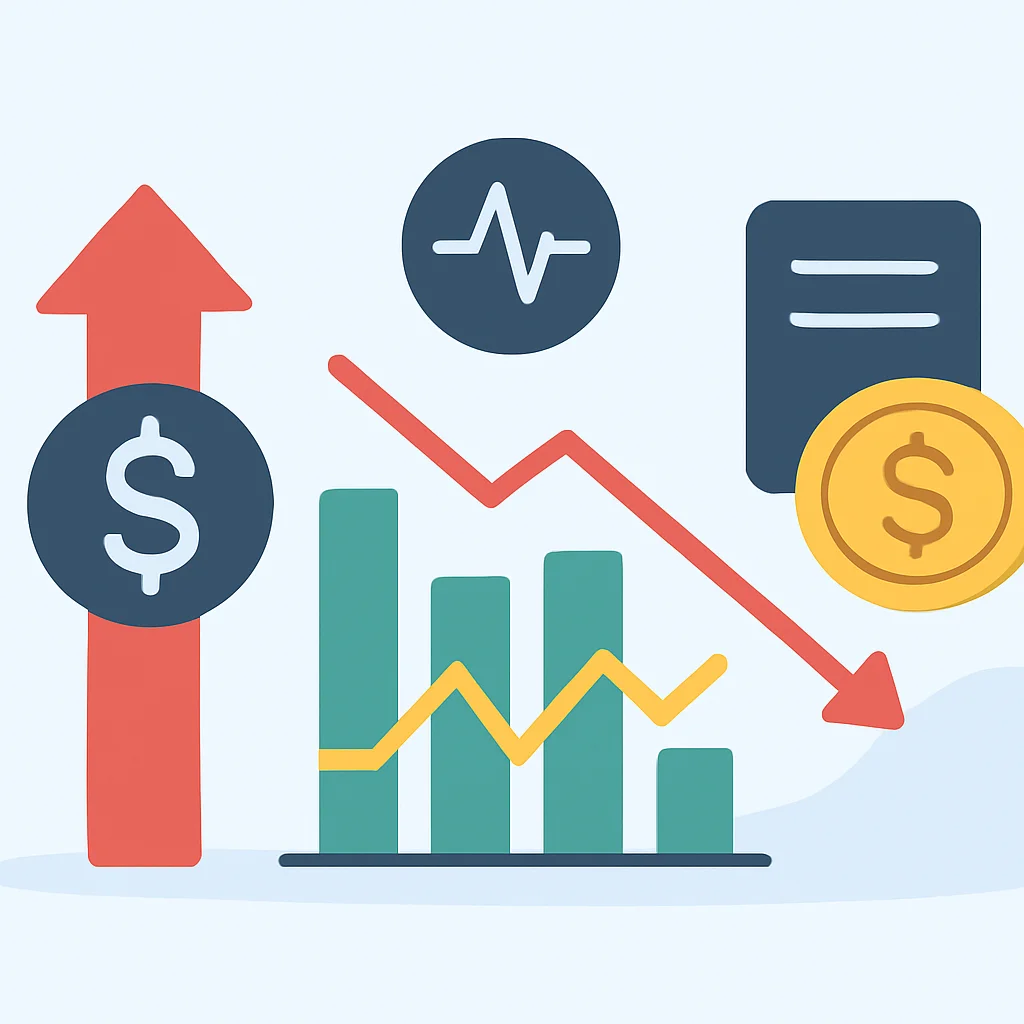 Diagrama mostrando riesgos financieros como inflación, volatilidad del mercado y deuda