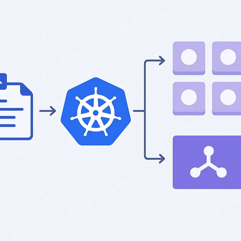 Diagrama del flujo de despliegue de Kubernetes desde YAML a pods y servicio en EKS