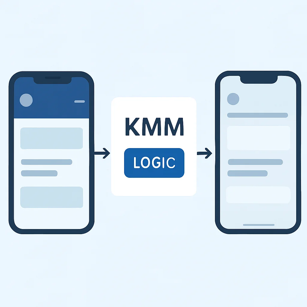 Ejemplo de lógica compartida de KMM siendo usada en la UI de Android e iOS