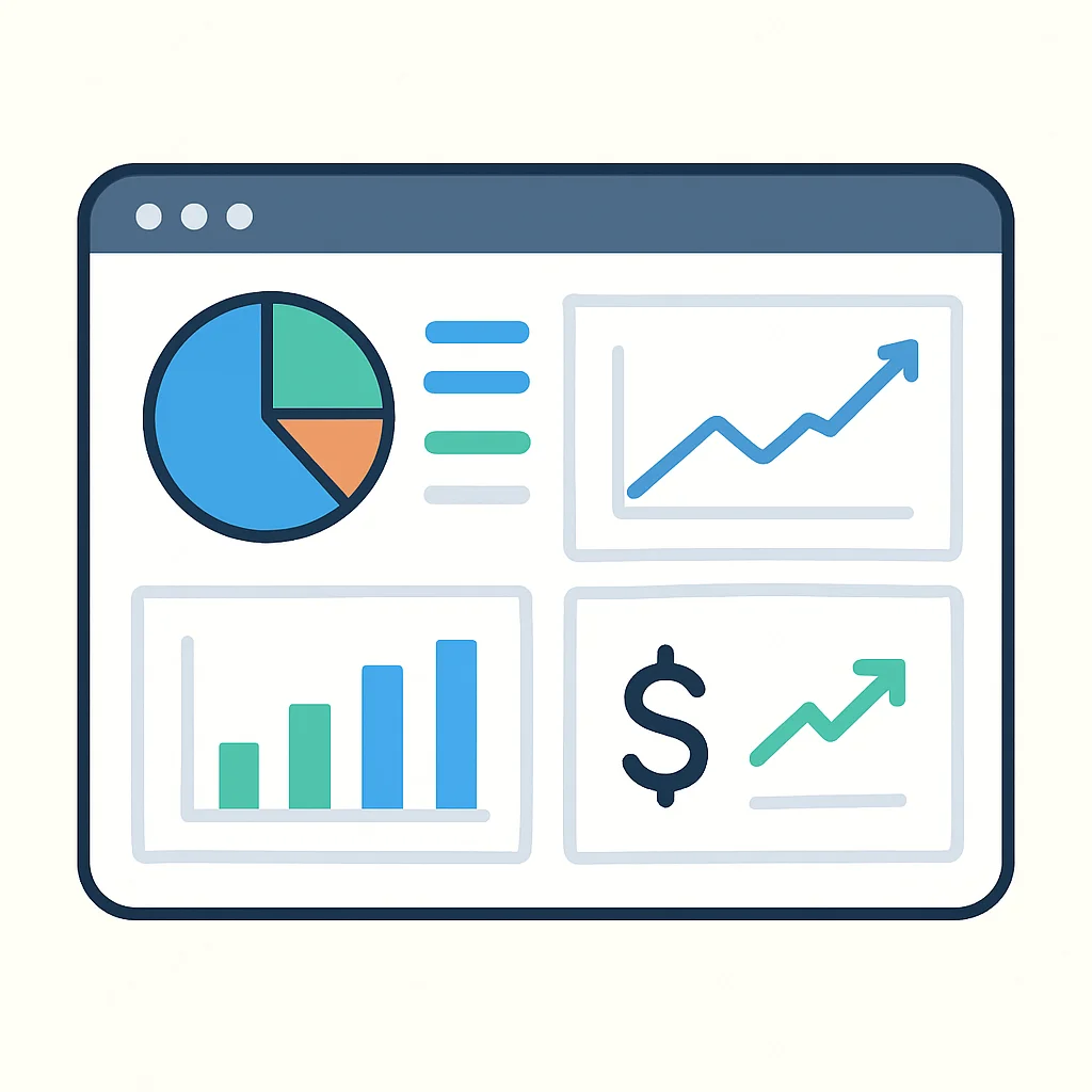 Ilustración de un panel financiero con gráficos para finanzas freelance