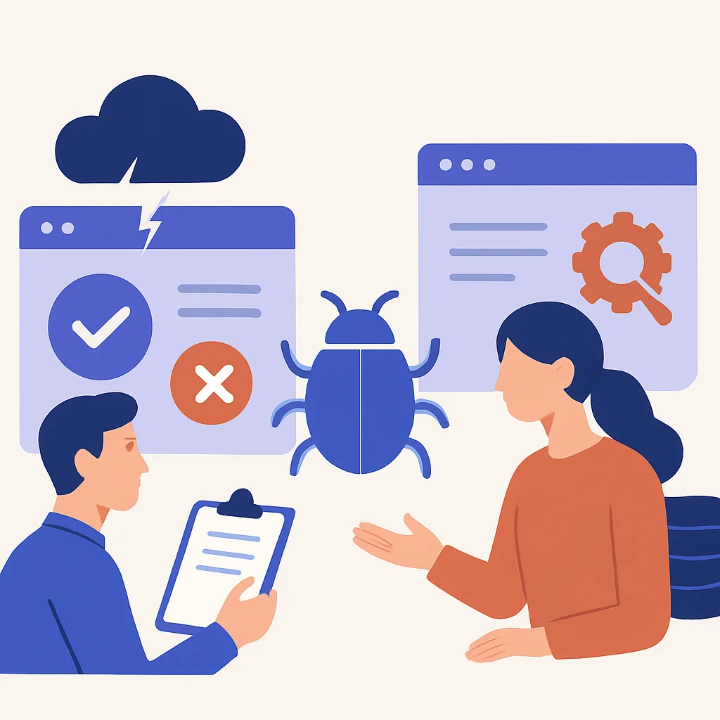 Ilustración de desafíos comunes de testing como pruebas frágiles, carga de mantenimiento