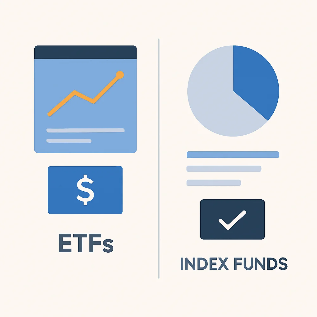 Infografía comparando características de ETFs y fondos indexados