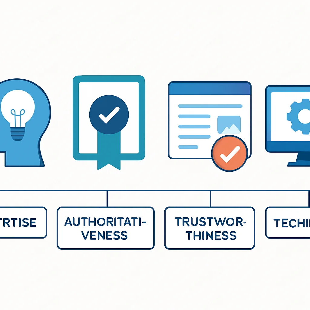 Infografía ilustrando los componentes de E-E-A-T para contenido técnico