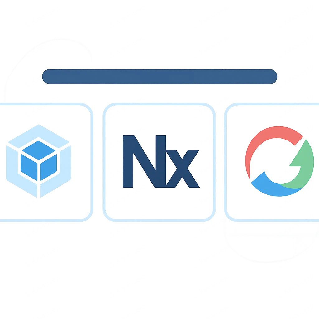 Infografía de herramientas clave para el desarrollo de micro-frontends en 2026, incluyendo logos de Webpack, Nx, Single-SPA