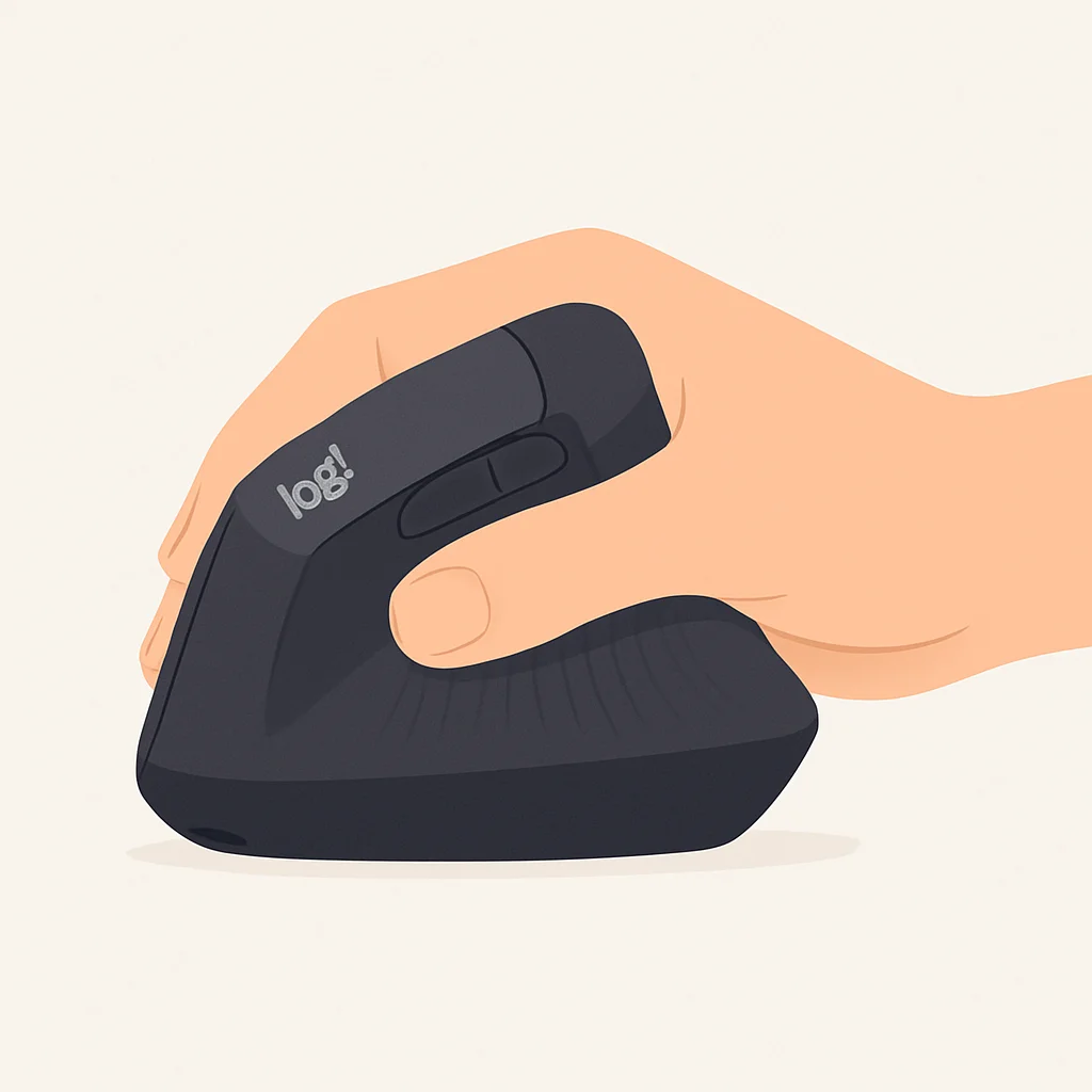 Ratón ergonómico vertical Logitech Lift en posición de saludo