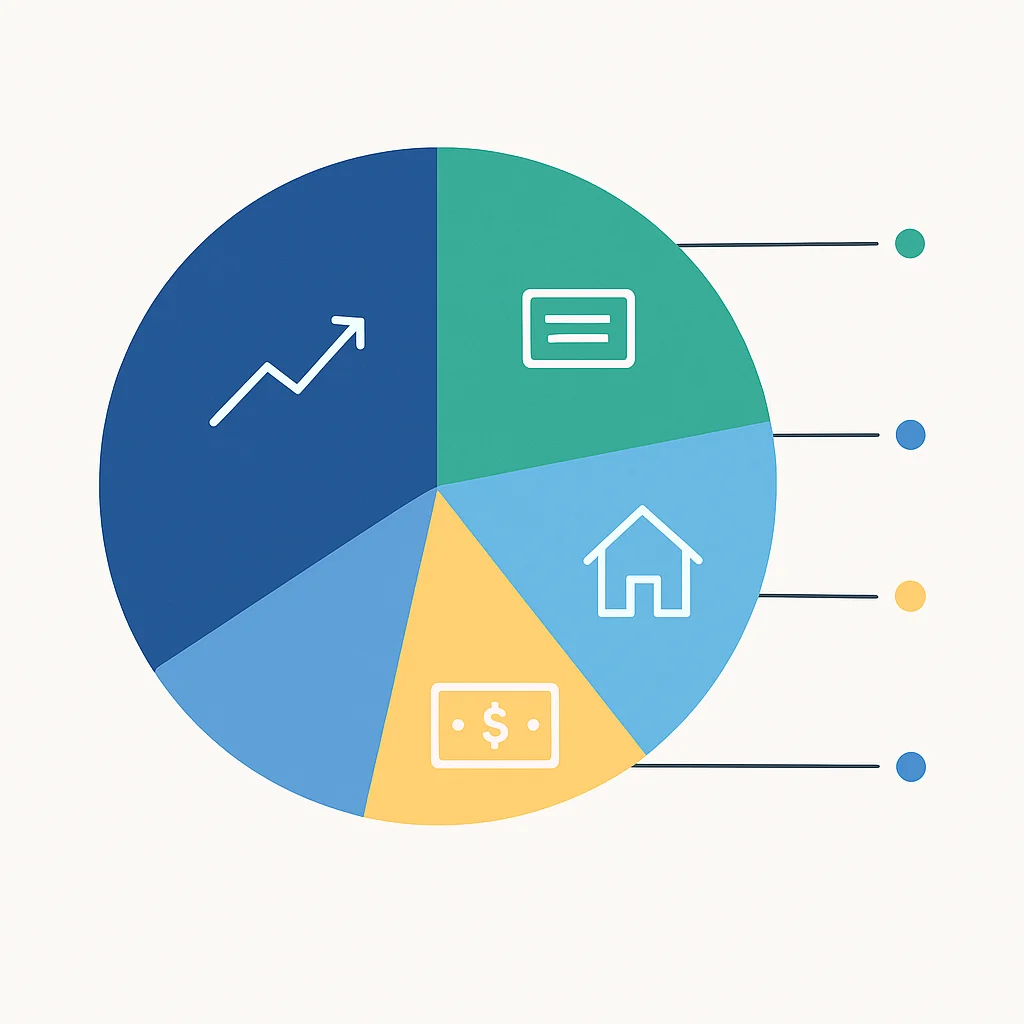 Gráfico circular mostrando asignación de activos con diferentes tipos de inversión