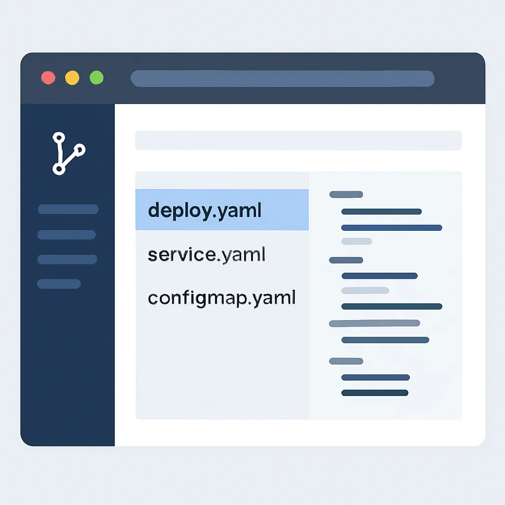 Captura de pantalla de un repositorio Git con archivos YAML de Kubernetes